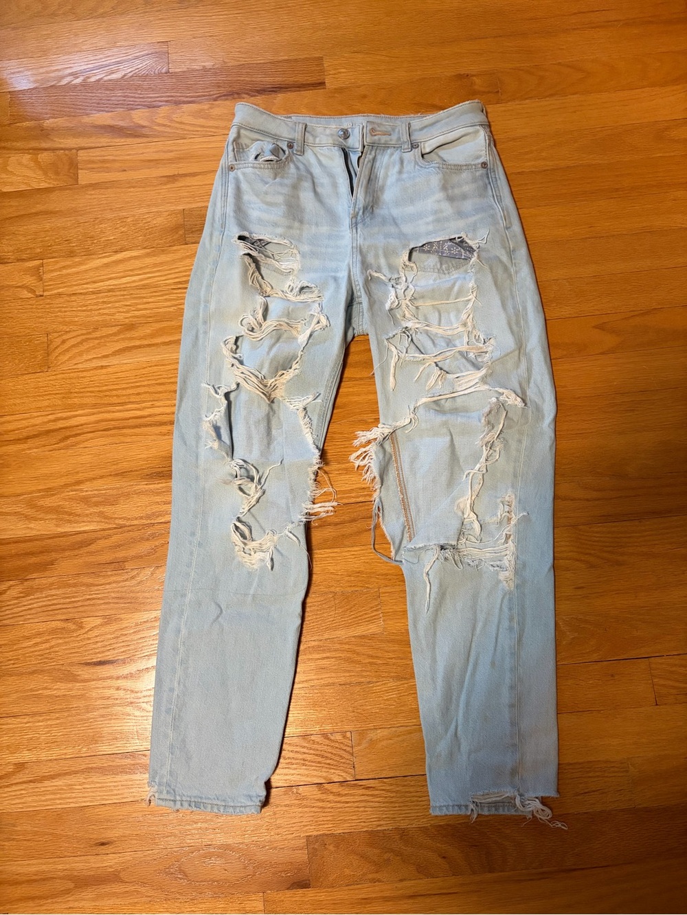 American Eagle Outfitters Light Wash Heavily Distressed Boyfriend Jeans